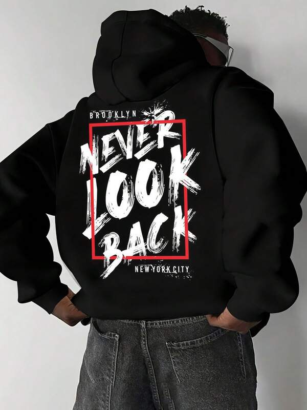 Sudadera con capucha casual de hombre con estampado gráfico y cordón, otoño