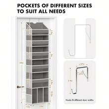 Over The Door Organizer Hanging - 6 Shelf Over Door Organizers With 6 Clear Front &12 Side Pockets - Swing-Proof 50LB Load Behind Door Storage For Closet Bedroom Bathroom Nursery Baby Essentials - 灰色 - 查看 2