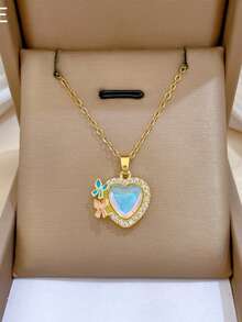 1 Piece Of Dazzling Love Butterfly Light Luxury Temperament Full Diamond Necklace Female Versatile Collarbone Chain Titanium Steel Chain