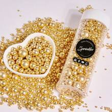 130克/4.59盎司混合装珍珠糖粒，适用于蛋糕装饰，糖果珍珠，适合婚礼派对装饰，圆形白色、亮金色、银色珍珠糖粒，可用于冰淇淋、纸杯蛋糕、烘焙、奶油、生日派对等。 - 彩色 - 查看 9