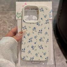 1pc TPU Material Elegant Blue Floral Full Screen Pattern Phone Case Compatible With IPhone/Phones - White - View 2