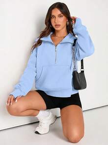 Womens Sweatshirts Half Zip Cropped Sweater Fleece Quarter Zipper Hoodies 2025 Fashion Outfits Clothes - Lightblue - 查看 5