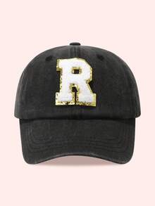 1pc Kids 26 Letters Baseball Cap, Washed Baseball Hat For Boys And Girls, Suitable For Outdoor Activities And Daily Wear, Sun Ion - Gold Label-black Washed Cap - View 30