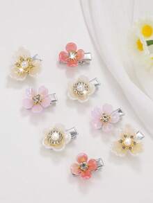 20个/套 水钻花朵发夹，适合女孩，侧刘海夹，日常佩戴，不会损伤头发 - 彩色 - 查看 4