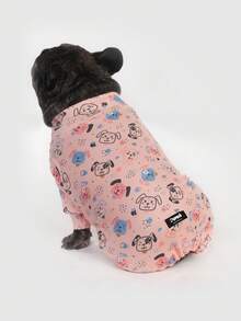 Pijama pentru câini, Costum de recuperare pentru câini, Costum pentru câini, Pulovere pentru câini, Dog StuffUltra, Ținute pentru câini, Haine pentru câini, Accesorii pentru câini, Pijama pentru căței, Haine pentru căței, Accesorii pentru căței, Ținute pentru căței, Pijama pentru câini de rase mici, medii și mari, Moale și elastic, Imprimeu integral - Model drăguț cu desene animate roz prăfuit, S-6XL