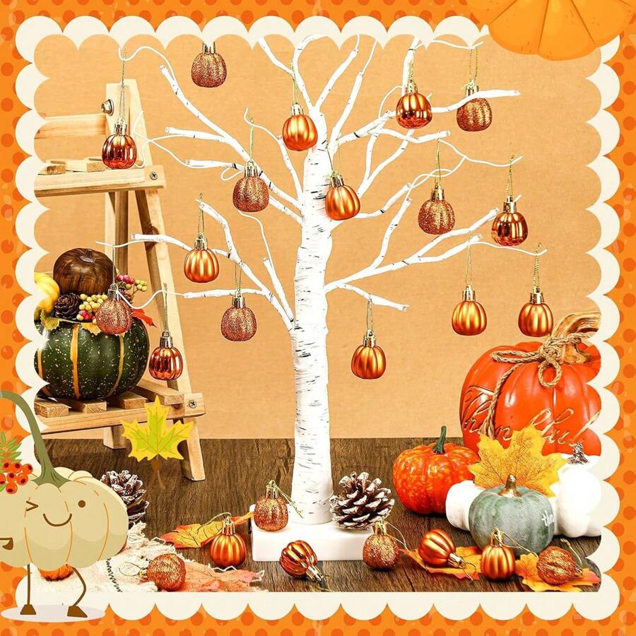 Thanksgiving Tree Ornaments Shiny Pumpkin Plastic Ornaments Fall Decorations For Home