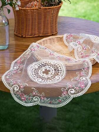 1 vintage gehaakt kanten tafelkleed met bloemenpatroon - perfect als hittebestendig, stofhoes voor de airfryer en als tafelkleed met kanten bohemienmotief voor thuisdecoratie