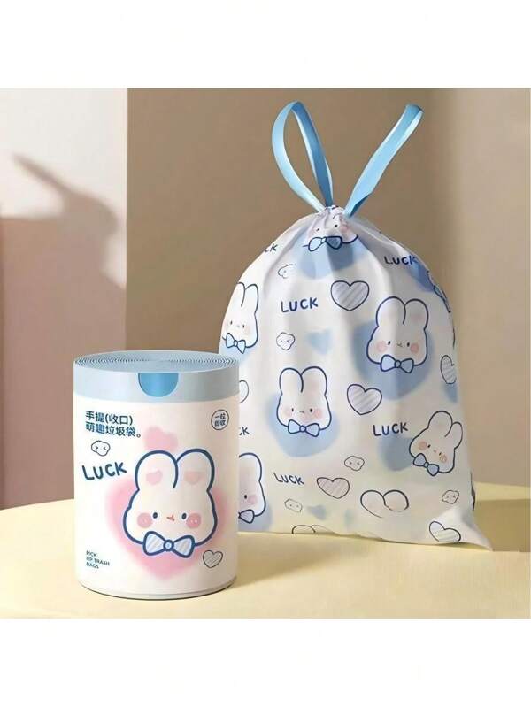 Count Drawstring Trash Bags,Cartoon Pattern Thickened Garbage Bags Trash Bags For Kitchen, Bathroom, Office Waste Bin Liners (Blue)