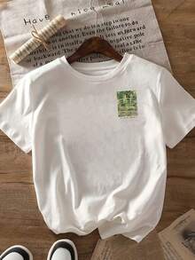 Camiseta Casual de Manga Corta para Mujer con Estampado Floral y Puente Arqueado - Inspirada en Claude Monet, Cuello Redondo Transpirable, Blusa Blanca Lavable a Máquina para Atuendo casual, Diseño Impresionista, Cómoda para Verano - Blanco - Ver 2