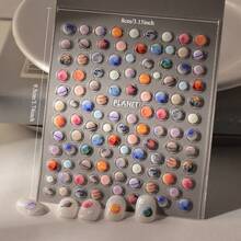 Planet Fantasy Glossy 3D Cartoon Nail Art Stickers, Waterproof Polyurethane Self-Adhesive Nail Decals With Glitter, Round Shape, Single Use, For Plastic Surfaces - 彩色 - 查看 9