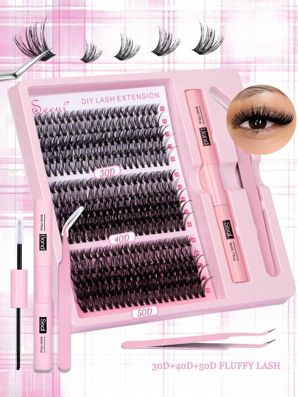 300pcs D Curl, DlY Eyelash Extension Kit Individual Lashes Cluster 30/40/50D, 60/80/100D DlY Eyelash Extension Kit Individual Lashes Cluster, Lash Clusters With Lash Bond, And Seal And Lash Applicator Tool For Self Application At Home