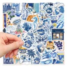 50pcs Ocean Theme Stickers, Blue Aesthetic Sticker Set, Watercolor Beach Holiday Stickers, Azure Blue Stickers, Fashionable INS Stickers, Waterproof Vinyl Stickers Suitable For Laptop, Bumper, Skateboard, Water Bottle, Computer, Phone - B - View 8