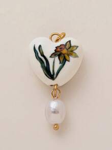 1 件珐琅心形吊坠，花朵图案代表出生十二个月，珍珠吊坠，适合 DIY 项链、手链、耳环、钥匙扣、包链，电镀 18K 金，女士珠宝配饰，DIY 配饰 - 白色 - 查看 13