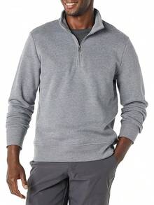 Men's Long-Sleeve Quarter-Zip Pullover Fleece Sweatshirt, Style - Medium Grey Heather - View 1