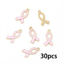 10/30/50 buc Pandantiv din aliaj de zinc cu panglică de satin cu o singură față, potrivit pentru brățări DIY de conștientizare a cancerului de sân, coliere, brelocuri, accesorii de bijuterii