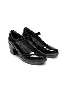 Women Round Toe Mary Jane Oxfords 2.8-Inch Chunky Heels Pumps Fashion Classic Elegant Dating Retro Style Oxfords Shoes - 黑色 - 查看 8