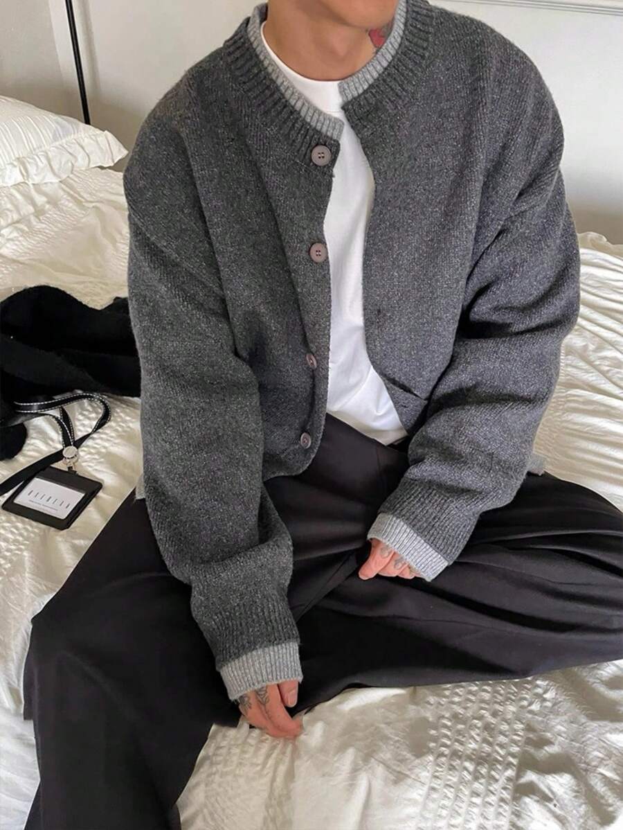 白悦男士轻奢复古钱风两件套拼接休闲简约针织开衫秋冬毛衣