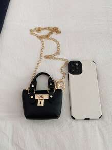 Women's Fashion Mini Handbag, New Stylish Lightweight Mini Tote Bag, Metal Chain Shoulder Crossbody Bag - Black - View 3