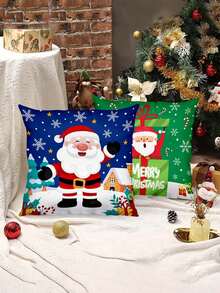 45*45cm Cute Cartoon Christmas Reindeer, Santa Claus, Snowman Pattern Decorative Pillow Cover, Christmas Decoration For Indoor And Outdoor Party, Living Room, Bedroom, Sofa (No Pillow Insert) - Multicolor - View 5