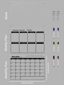 1 Set Transparent Magnetic Acrylic Weekly Planner Memo Board, Decorative Fridge Magnet, Erasable Waterproof Household Memo Board For Daily Notes, Work Summary, Communication, Black Line Acrylic Message Board (Includes 6 Magnetic Whiteboard Markers) - Multicolor - View 7