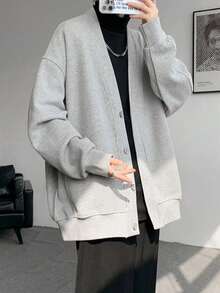 Men's Waffle Cardigan, Open-Front Jacket, Lightweight Outerwear, Long Sleeve, Solid Color, Hooded, Button-Up, Plus Sizes, Perfect For Spring, Fall, And Winter, Loose Fit