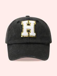 1pc Kids 26 Letters Baseball Cap, Washed Baseball Hat For Boys And Girls, Suitable For Outdoor Activities And Daily Wear, Sun Ion - Gold Label-black Washed Cap - View 85