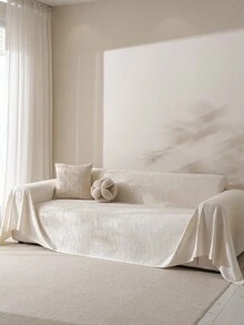 1 件简约沙发套，雪尼尔提花精制而成，适合所有季节，可机洗，耐脏耐用，亲肤柔软，节日家居装饰，室内/室外客厅/卧室，1/2/3/4 座沙发套 - 米色 - 查看 4