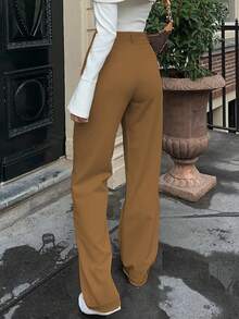 MYOURSA Women's Casual Brown Front Pleated Straight Leg Slim Fit Pants - Brown - View 6