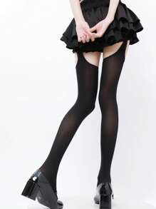 1 双 - 女士开裆连裤袜，夏季薄款甜美天鹅绒长及膝袜 - 彩色 - 查看 12