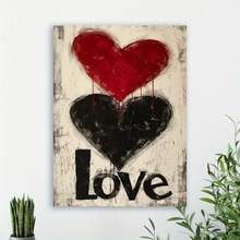 2D flat-1 pc Wooden Framed two hearts Canvas painting High quality Wall Art Prints Canvas, Direct hanging Wall Picture, Decor for Home Gifts, living room, bathroom, bedroom, kitchen-Wrapped Canvas-Wrapped Canvas - Multicolor - Ver 1