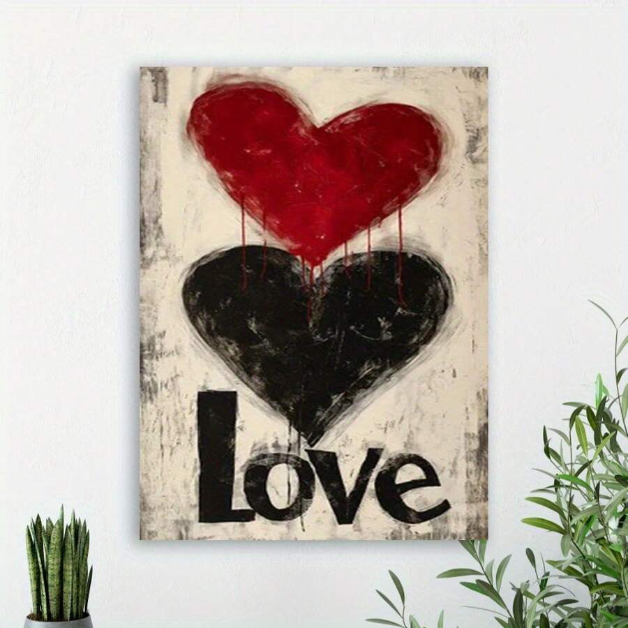2D flat-1 pc Wooden Framed two hearts Canvas painting High quality Wall Art Prints Canvas, Direct hanging Wall Picture, Decor for Home Gifts, living room, bathroom, bedroom, kitchen-Wrapped Canvas-Wrapped Canvas - Multicolor - Ver 1