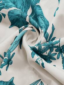 女式无袖印花腰喇叭裙搭配针织开衫，浪漫波西米亚花卉印花度假装套装 - 水鴨藍 - 查看 7