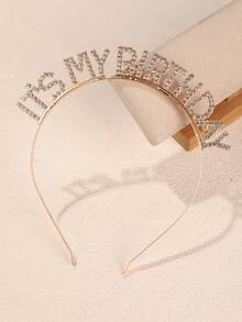 铁合金生日皇冠发箍，水晶水钻皇冠发饰，生日派对头饰，情人节配饰，婚礼发饰 - 金色 - 查看 1