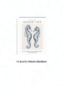 1 tranh in hình cá ngựa xanh nước biển cổ điển không khung, tranh treo tường phòng tắm ven biển với họa tiết vải lanh, áp phích trung tính về biển cho phòng tắm spa & trang trí nhà trên bãi biển | Phong cách Hamptons, vật dụng thiết yếu trong ký túc xá - Nhiều màu - Xem 14