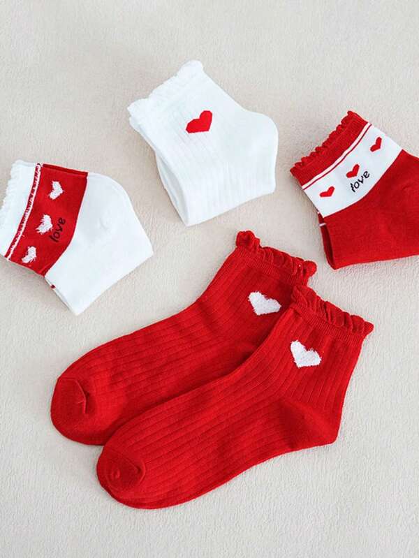 4 pares de calcetines cortos con patrones en forma de corazón, calcetines de media caña para mujeres, aptos para todas las estaciones, adecuados para uso diario y salidas