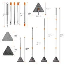 EFAN Triangle Cleaning Mop, Wet & Dry Use, With Scrap Strip, Sponge Handle, 8 Replaceable Cloths, Stainless Steel Pole, Space-Saving Design - Grey - View 3