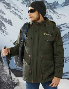 KEFITEVD Men's Warm Lined Winter Jacket Military Cargo Jacket Transition Jacket With Inner Fleece Cotton Hoodies Field Jacket Windbreaker Bomber Jacket With Multi Pockets - Army Green - View 2