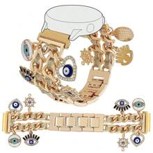 1 件优雅金属表带，带吊坠，兼容三星 Galaxy Watch 7/6/5/4/Active2 Classic（40/44 毫米）、Watch 5 Pro（45 毫米）、Watch 4 Classic（42/46 毫米）、Watch 3（41 毫米）、Watch Active（40 毫米）、Watch 42 毫米链式表带，适合所有 20 毫米宽的智能手表带，配有可调节金属扣（仅限表带） - 彩色 - 查看 4