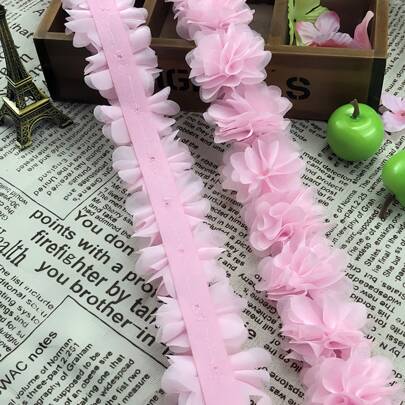 1m/39.37in 3D Chiffon Lace Flower, Hand-Held Floral Decor, Suitable For Shoes, Hats, Clothing DIY, Also Can Be Used As Apparel Accessories And Swimwear Decorations