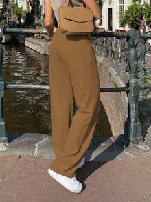 MYOURSA Women's Casual Brown Front Pleated Straight Leg Slim Fit Pants - Brown - View 4