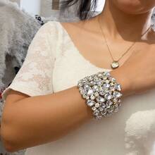 1 Inlaid Rhinestone Exaggerated Bracelet With Water Droplet Design For Women's Fashion Show Rhinestone Bracelet, Wedding Jewelry - Tassel Silver - View 2