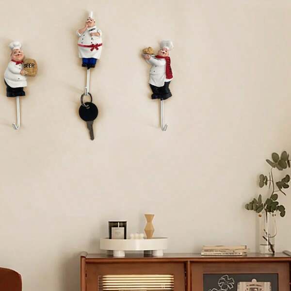 1 pieza Gancho decorativo de pared de resina con figura de chef, estatua creativa para la cocina, sala de estar, entrada, almacenamiento de llaves y varios, decoración para fiestas festivas