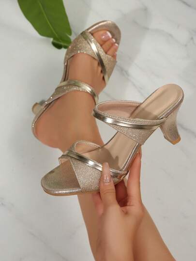 1 Pair Girls/Teens' Round Toe Peep Toe Open Toe Sandals, 2.8 Inch High Heel, Comfortable PU Non-Slip Wear-Resistant Fashion Casual Cute Style, Suitable For Teens, Campus, Party, Holiday, Spring/Summer