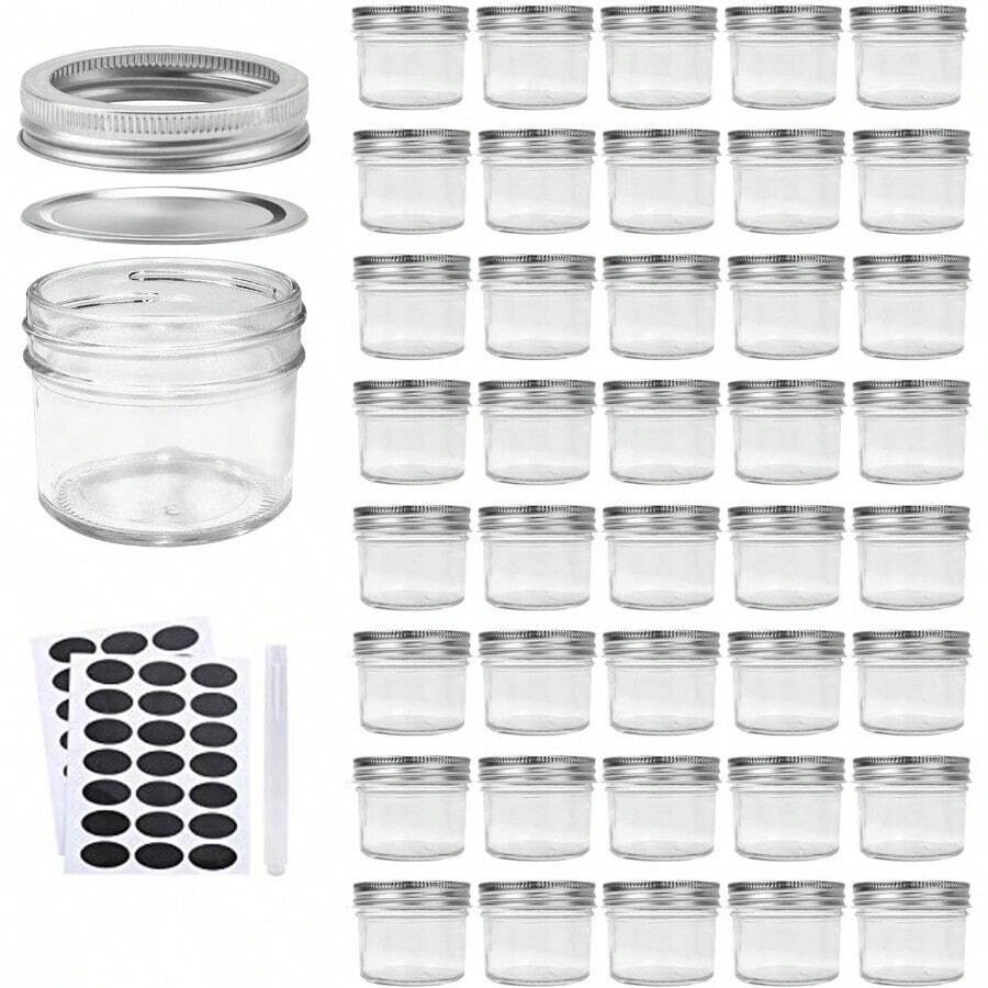 4oz Glass Jars With Lids Silver Mason Jars Ideal For Honey Jam Wedding Favor DIY Magnetic Mini  Jars For Kitchen Set Of 40 - 光滑的外觀 - 兩片蓋子 - 查看 1