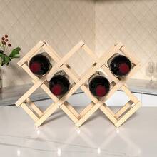 Living And Home Decorative Foldable Solid Wood Wine Rack - Honeycomb Design, Holds 10 Bottles, Stackable & Space-Saving - Natural Wood - View 1
