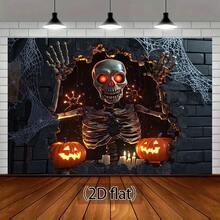 2D 1pc Halloween Backdrop - Glowing Pumpkin Lantern & Red-Eyed Skull, No Power Source, Easy Hanging Party Decor, Suitable For Haunted House, Photo Booth, Classroom, Home - Durable Polyester Material, Scary Spider Web Design, 2D Flat Pattern, Halloween Accessory