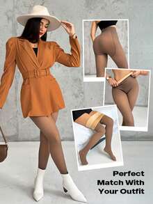 ChicMe 女士羊毛衬里紧身裤保暖高腰修身仿半透明连裤袜打底裤冬季保暖日常穿着