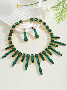 3 件优雅奢华彩色水晶项链吊坠耳环套装，闪亮钻石颈链项链项圈耳环套装，项链吊坠项链耳环，适合女性水晶派对、宴会、晚宴、时尚百搭