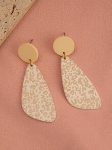 1 Pair European & US Ins Style Leopard Print Ceramic Textured Rhombus Acrylic Earrings - Khaki - View 1
