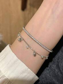 1pc Sparkling Heart Bracelet, 925 Sterling Silver Luxury Chain Bracelet, Exquisite Jewelry, Friendship Gift For Sisters - Style 1 - View 4